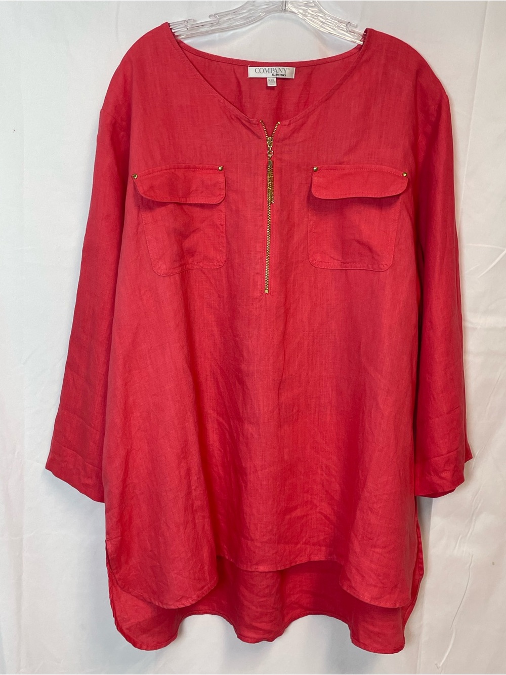 Company Ellen Tracy 100% Linen Tunic with Gold Zip Size XXL